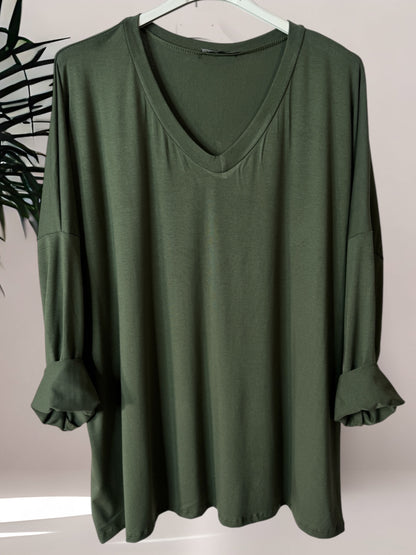 BASTIEN - T-SHIRT EN VISCOSE KAKI MANCHES LONGUES JUSQU'A LA TAILLE 52/54