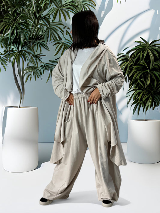 SALOME -  VESTE BEIGE EN COTON A CAPUCHE JUSQU'A LA TAILLE 56/58
