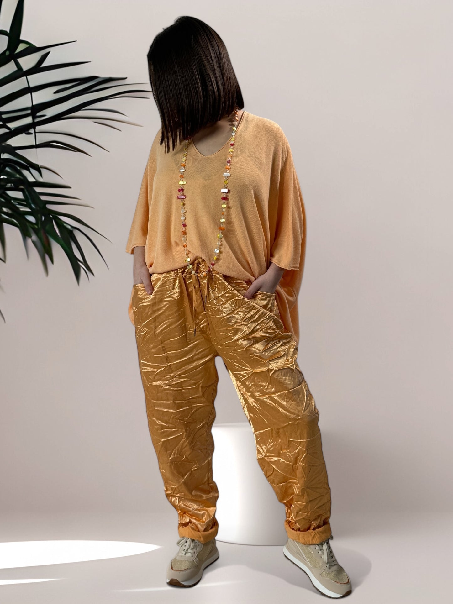 MARLON - PANTALON ABRICOT SATINE TAILLE 44/46 A 50/52