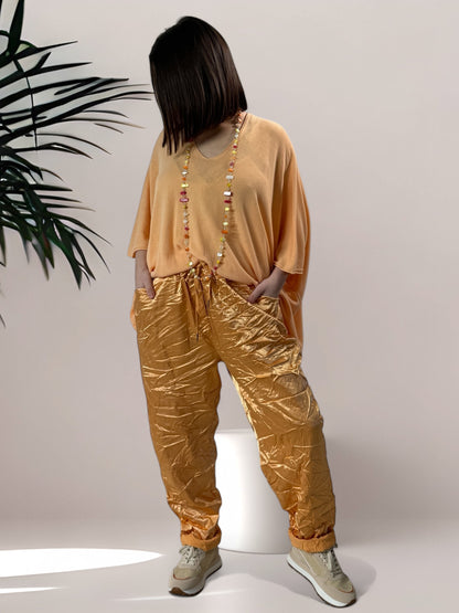 MARLON - PANTALON ABRICOT SATINE TAILLE 44/46 A 50/52