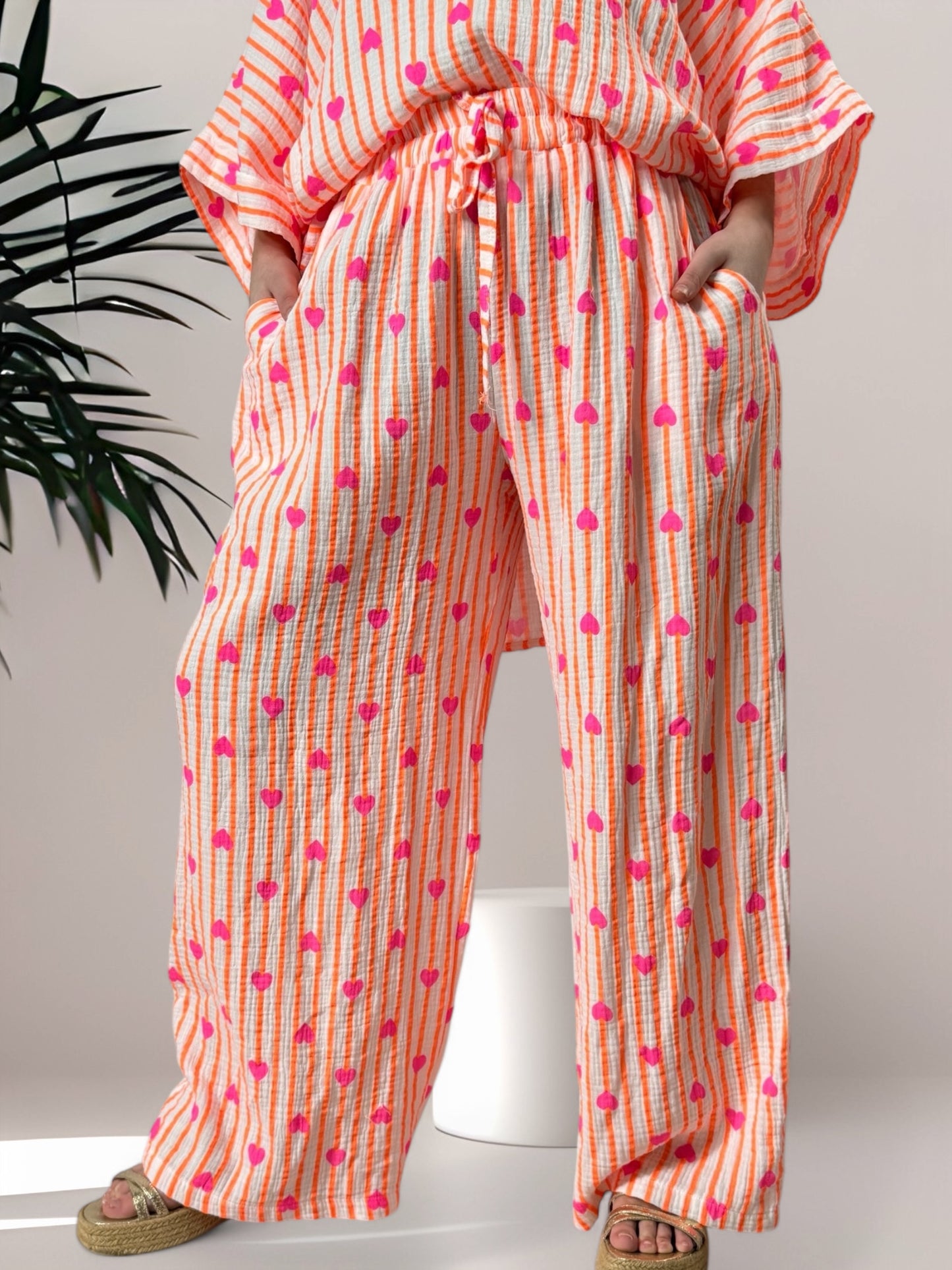 ANGY - PANTALON EN COTON RAYURE ORANGE JUSQU'A LA TAILLE 48/50