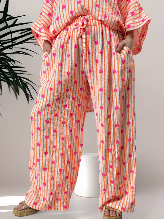 ANGY - PANTALON EN COTON RAYURE ORANGE JUSQU'A LA TAILLE 48/50