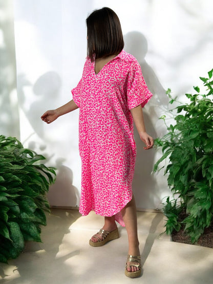 FELINE - ROBE OVERSIZE LEOPARD FUCHSIA JUSQU'A LA TAILLE 50