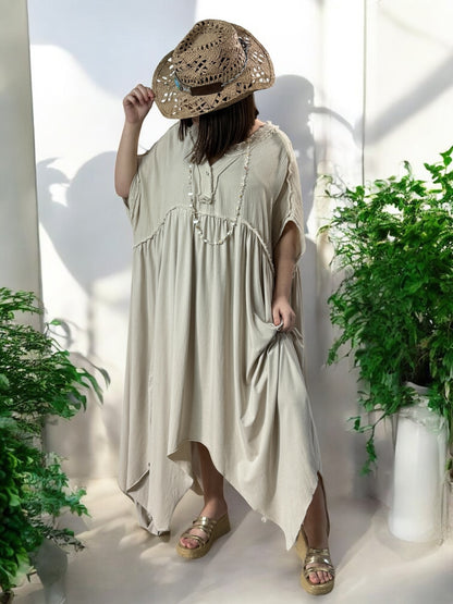 MONICA - ROBE BEIGE ASYMETRIQUE JUSQU'A LA TAILLE 54/56