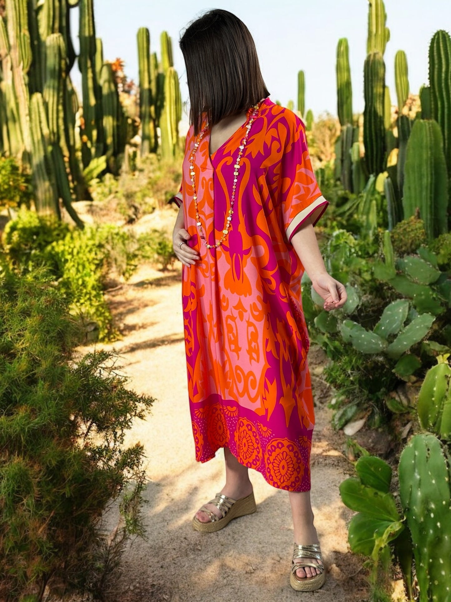 LALY - ROBE OVERSIZE MOTIF ORANGE JUSQU'A LA TAILLE 54
