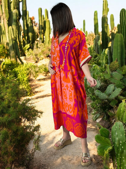 LALY - ROBE OVERSIZE MOTIF ORANGE JUSQU'A LA TAILLE 54
