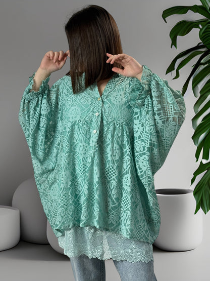 TESS - BLOUSE LAGON EN DENTELLE OVERSIZE  JUSQU'A LA TAILLE 54