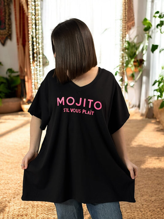 ENNIO - T-SHIRT NOIR MOTIF MOJITO JUSQU'A LA TAILLE 52/54