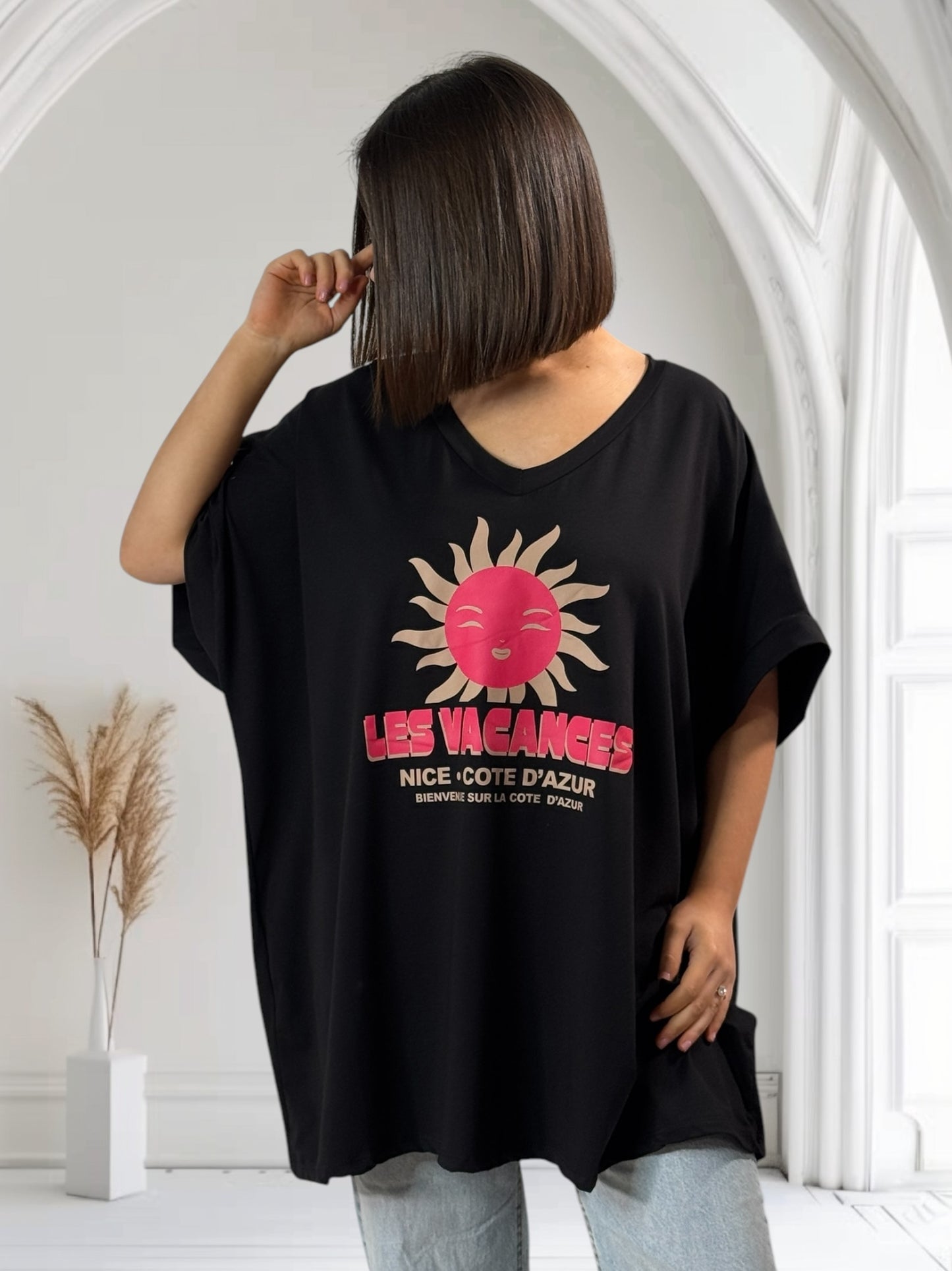 NINO - T-SHIRT NOIR MOTIF SOLEIL JUSQU'A LA TAILLE 58