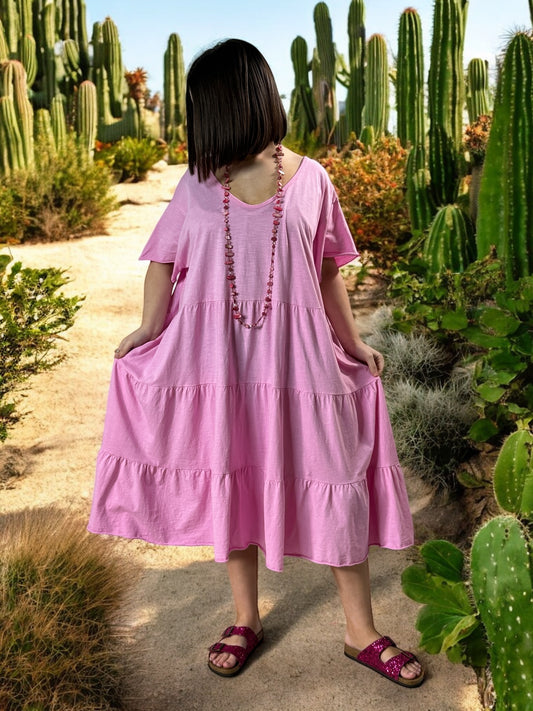 ELSA - ROBE ROSE OVERSIZE JUSQU'A LA TAILLE 56