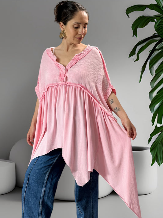 LOUNA - TUNIQUE ROSE ASYMETRIQUE JUSQU'A LA TAILLE 54/56