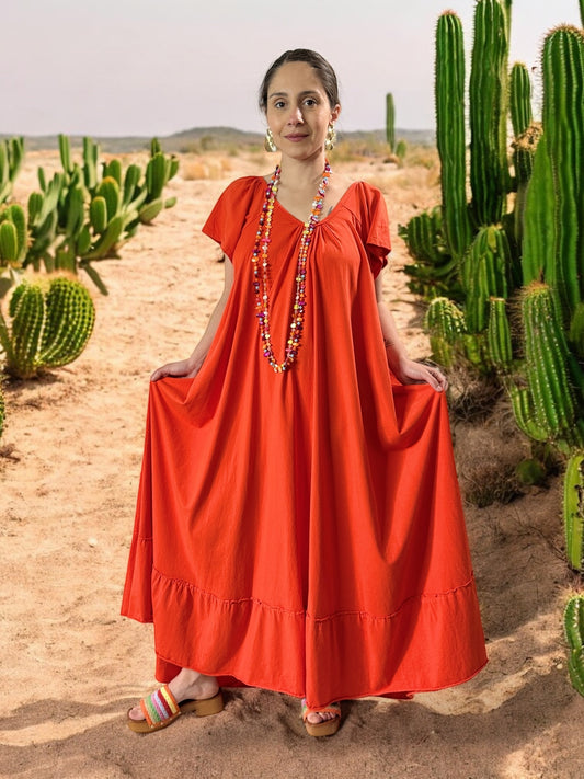 ANTIBES - ROBE LONGUE OVERSIZE ORANGE JUSQU'A LA TAILLE 56