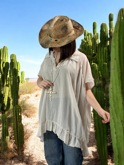SERENA - BLOUSE BEIGE OVERSIZE EN COTON JUSQU'A LA TAILLE 56