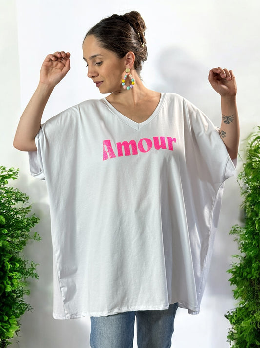 NINO - T-SHIRT BLANC MOTIF AMOUR JUSQU'A LA TAILLE 58