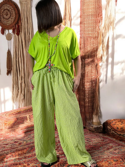 LEO - PANTALON VICHY VERT ANIS JUSQU'A 50