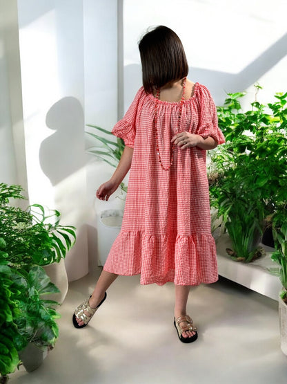 CAROLINE - ROBE VICHY CORAIL JUSQU'A LA TAILLE 54