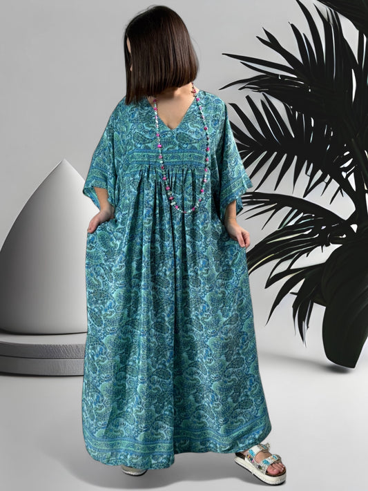 MATHILDA - ROBE LONGUE BOHEME ASPECT SOIE JUSQU'A LA TAILLE 54
