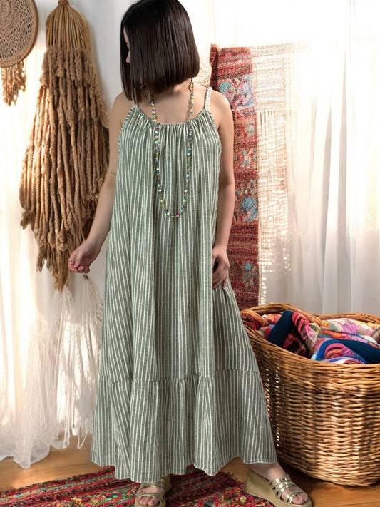 MARION - ROBE A RAYURE KAKI JUSQU'A LA TAILLE 54