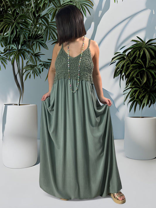 VERONICA - ROBE KAKI HAUT EN CROCHET JUSQU'A LA TAILLE 50/52