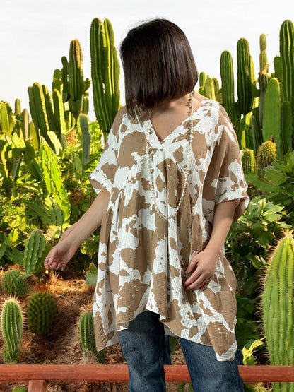 MATHILDE - TUNIQUE OVERSIZE MOTIF CAMEL JUSQU'A LA TAILLE 56/58
