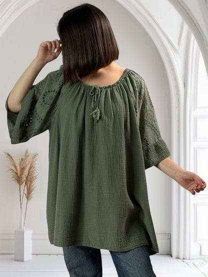 MEREDITH - BLOUSE OVERSIZE KAKI EN COTON JUSQU'A LA TAILLE 54/56