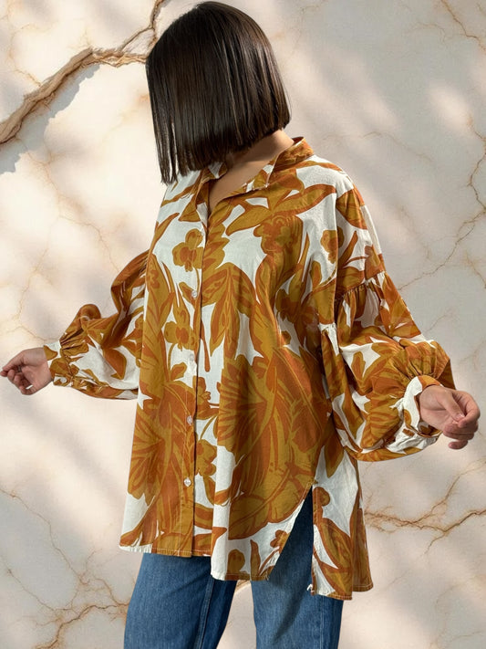 MARIKA - BLOUSE MOTIF ROUX EN COTON OVERSIZE JUSQU'A LA TAILLE 52/54
