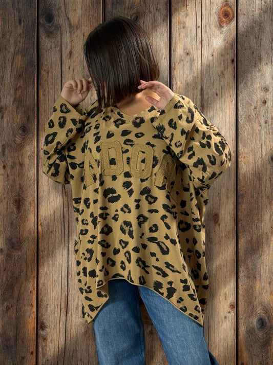 SAVANE -  TEE-SHIRT OVERSIZE LEOPARD CAMEL JUSQU'A LA TAILLE 56