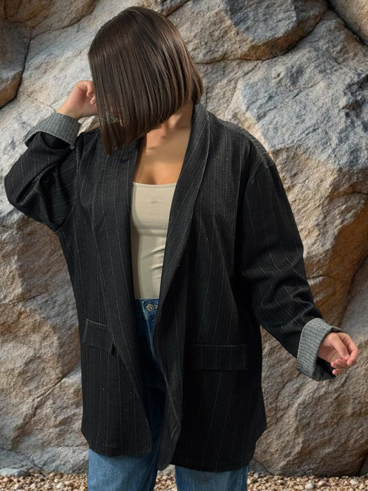 BABETH - BLAZER NOIR A CHEVRONS JUSQU'A LA TAILLE 52
