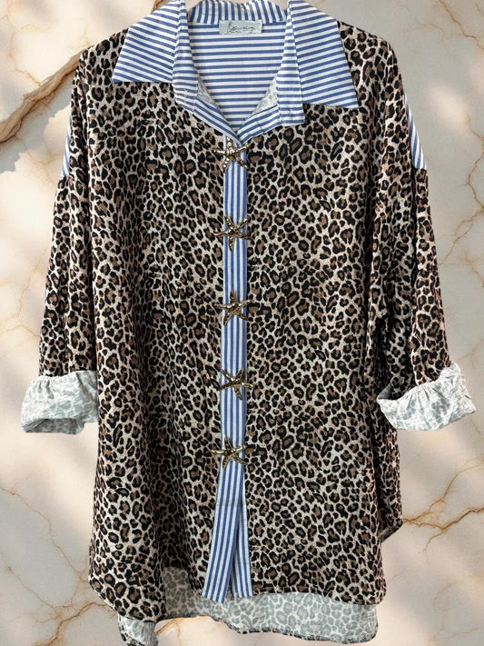 VICTORINE - CHEMISE OVERSIZE AVEC BROCHE ETOILE JUSQU'A LA TAILLE 52/54