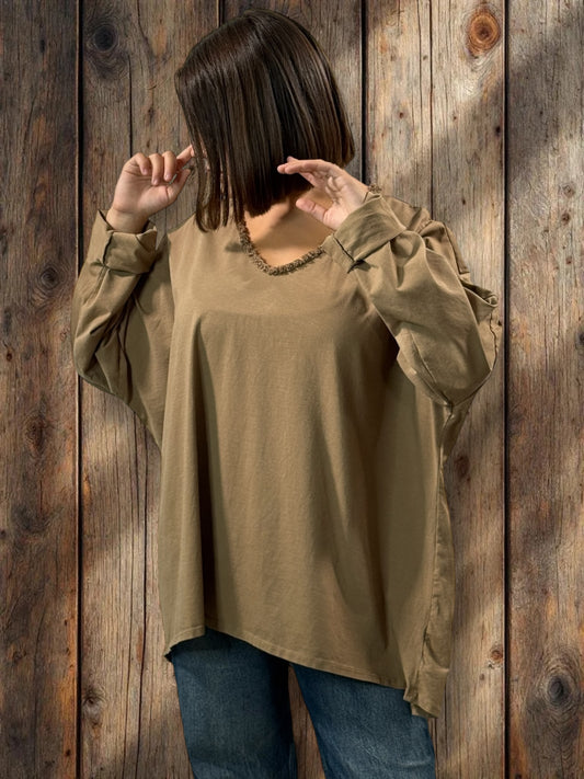 ESTEBAN - T-SHIRT CAMEL MANCHES LONGUES JUSQU'A LA TAILLE 56