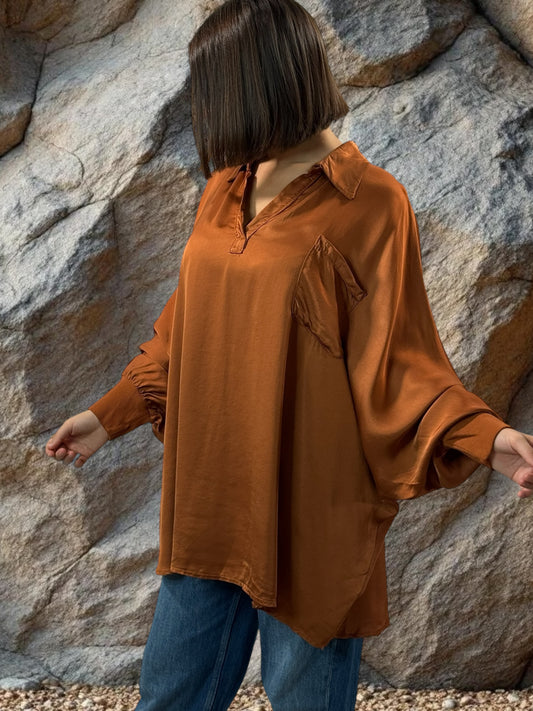 MONICA - TUNIQUE PAPRIKA OVERSIZE ASPECT SOIE JUSQU'A LA TAILLE 56