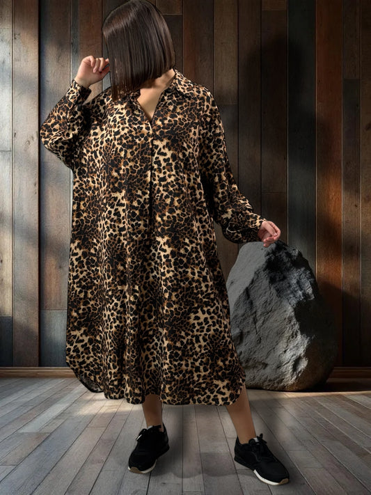 TILINA - ROBE LEOPARD FLUIDE OVERSIZE JUSQU'A LA TAILLE 54