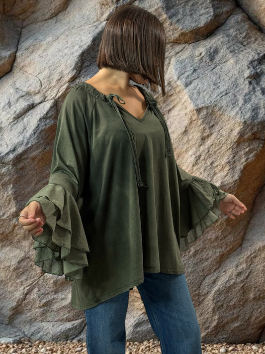 EMILIE - BLOUSE KAKI EN COTON OVERSIZE JUSQU'A LA TAILLE 52