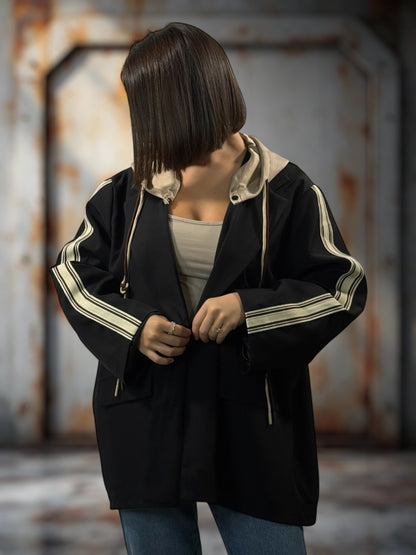CAMERON - BLAZER NOIR AVEC CAPUCHE JUSQU'A LA TAILLE 52/54