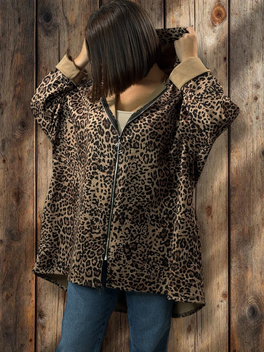 STEFANIA - VESTE LEOPARD EN SUEDINE OVERSIZE JUSQU'A LA TAILLE 54
