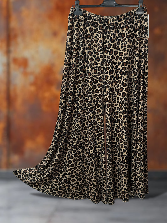 EDITH - PANTALON PALAZZO EN VELOURS FLUIDE MOTIF ANIMALIER TAILLE 46 A 56