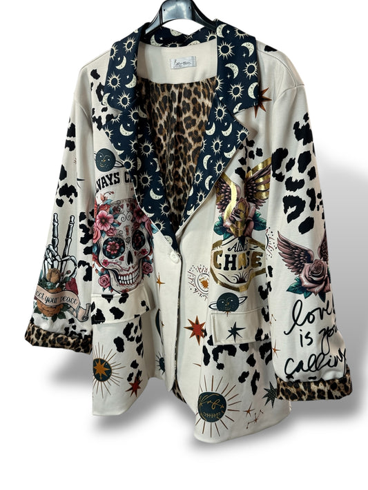 NATALIA - VESTE OVERSIZE MOTIF SKULL JUSQU'A LA TAILLE 52/54