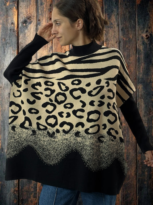DINO - PULL OVERSIZE MOTIF ANIMALIER JUSQU'A LA TAILLE 52