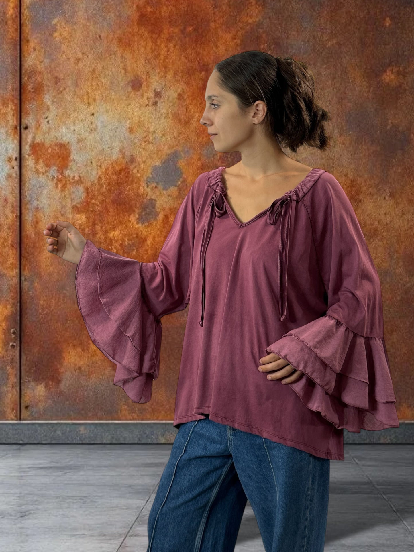 EMILIE - BLOUSE BORDEAUX EN COTON OVERSIZE JUSQU'A LA TAILLE 52