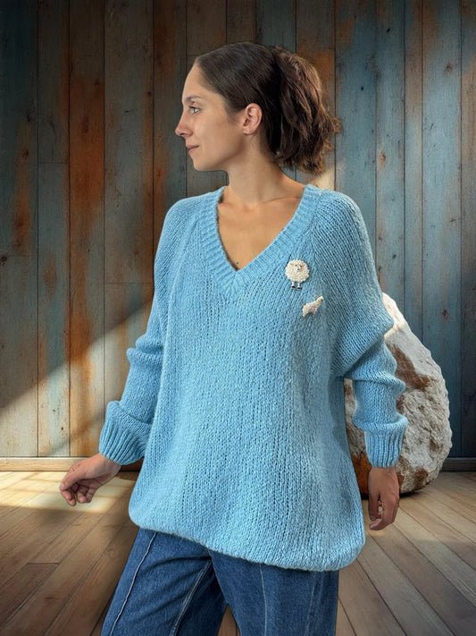 MATTEO - PULL BLEU AVEC MOHAIR JUSQU'A LA TAILLE 54