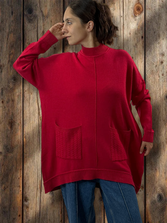 PATOU - PULL ROUGE 2 POCHES JUSQU'A LA TAILLE 54