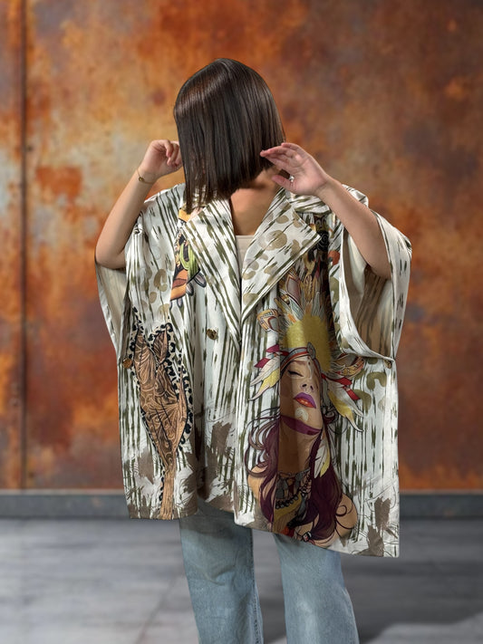 CEZANNE - VESTE CAPE EN SUEDINE JUSQU'A LA TAILLE 60