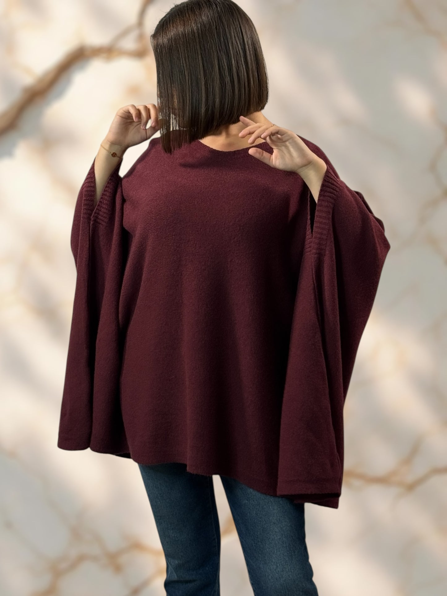 NICKO - PULL OVERSIZE BORDEAUX JUSQU'A LA TAILLE 60