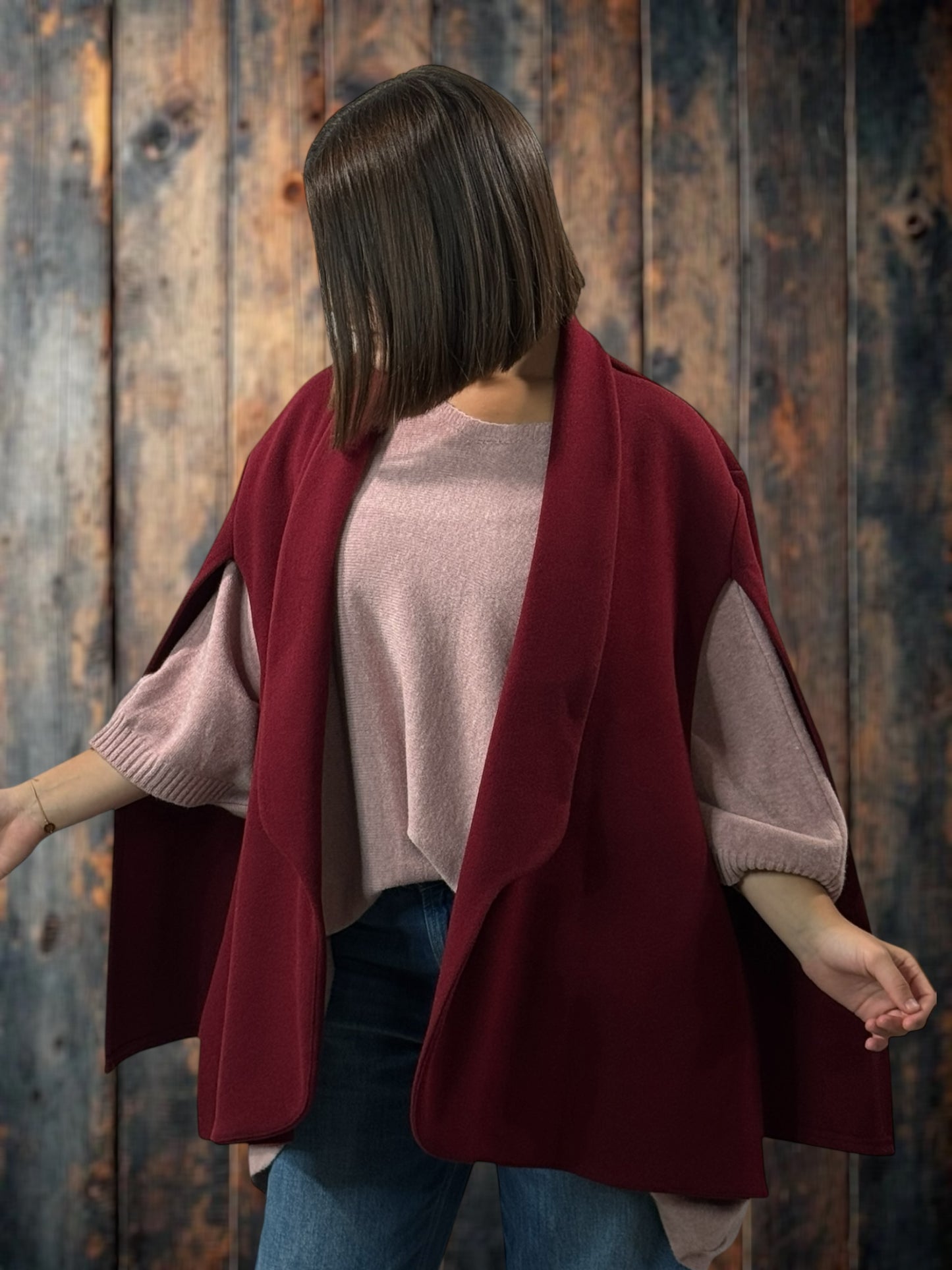 DONATELLA - VESTE CAPE BORDEAUX JUSQU'A LA TAILLE 50/52