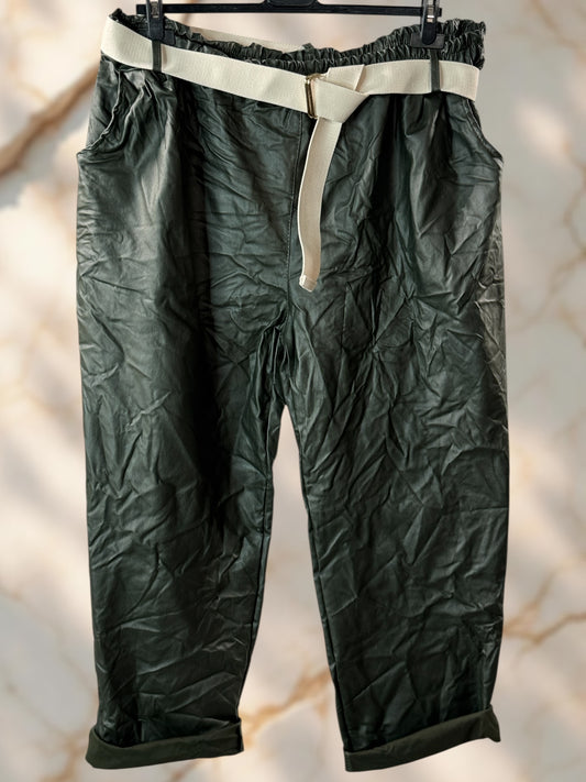 BERLIN - PANTALON SIMILI CUIR KAKI TAILLE 46 A 52