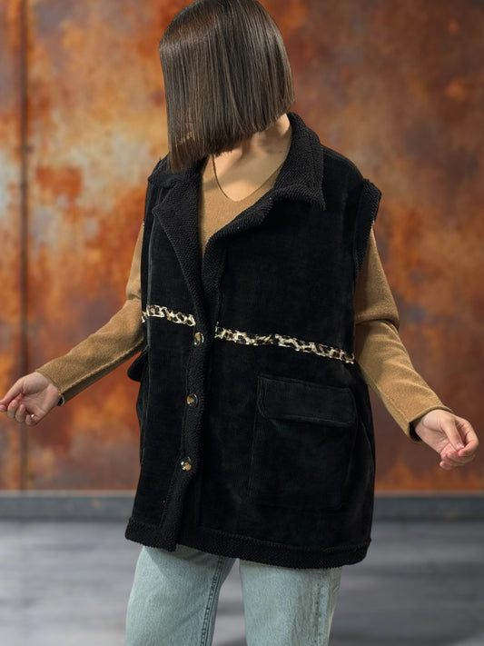 MARINO - GILET EN VELOURS NOIR TAILLE 46/48 A 56