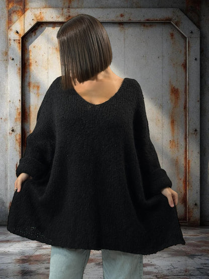 LUCKY - PULL NOIR OVERSIZE JUSQU'A LA TAILLE 56/58