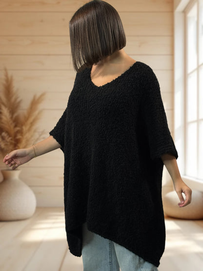CAMILLE - PULL NOIR OVERSIZE JUSQU'A LA TAILLE 58