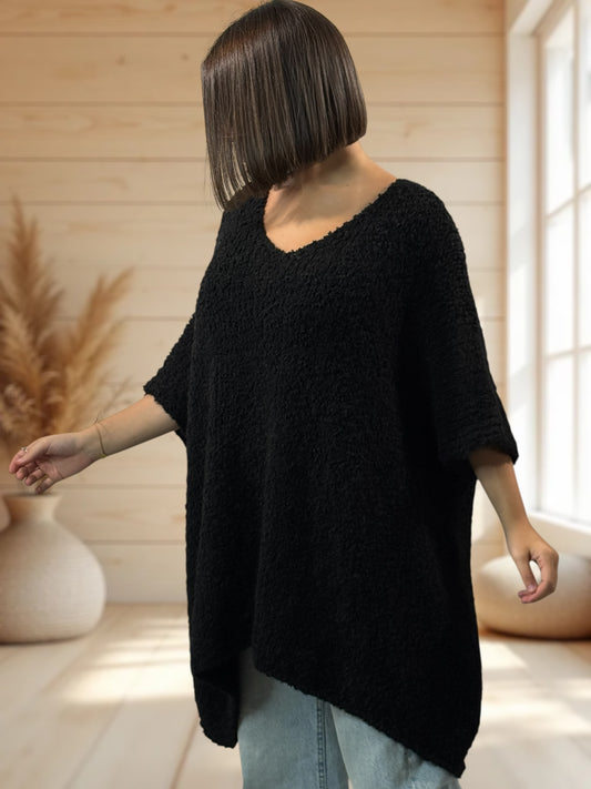 CAMILLE - PULL NOIR OVERSIZE JUSQU'A LA TAILLE 58