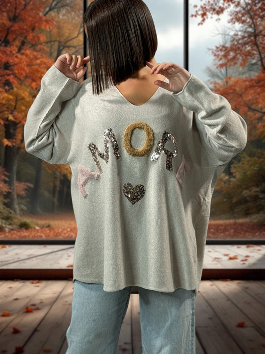 FANNY - PULL OVERSIZE BEIGE JUSQU'A LA TAILLE 52